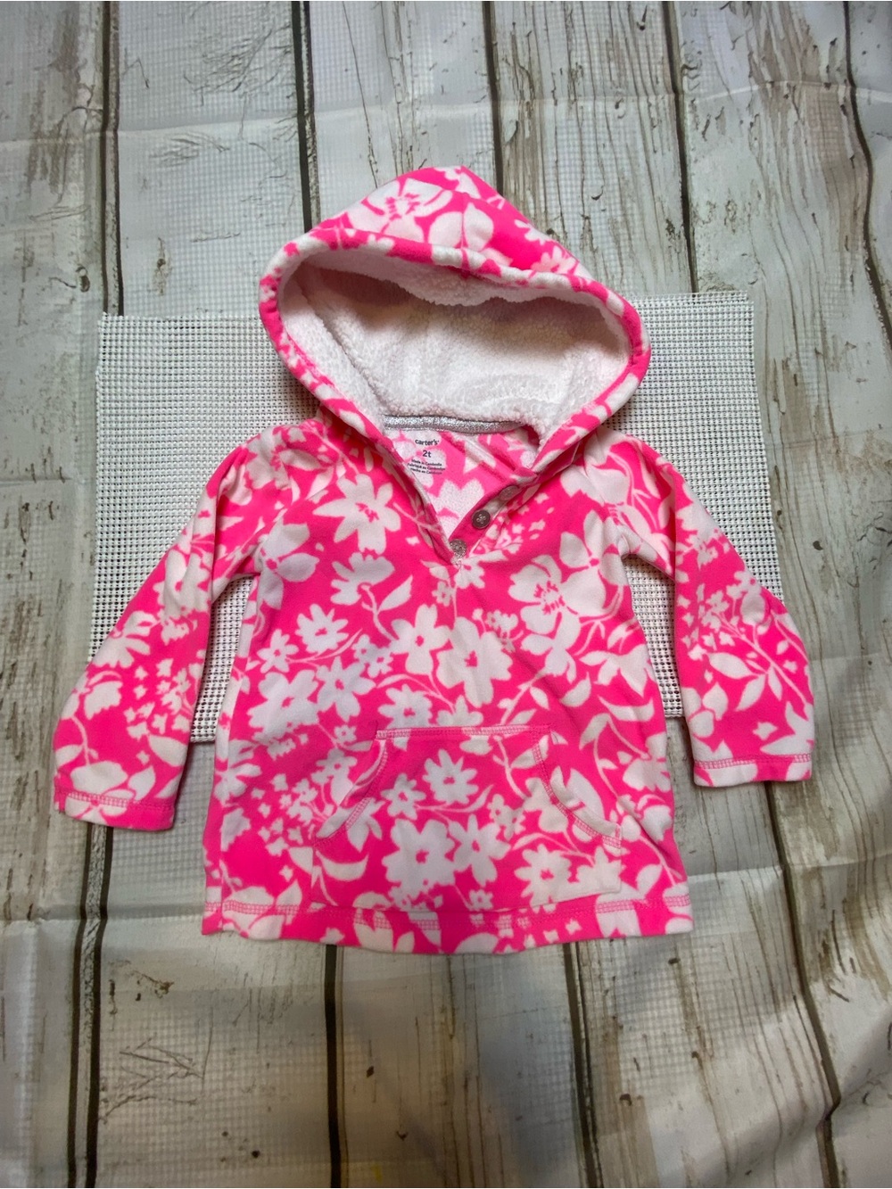 Carter's Hot Pink Floral Hooded Fleece Pullover Sz-2T